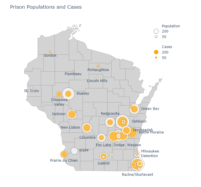 Map of prisons and case %