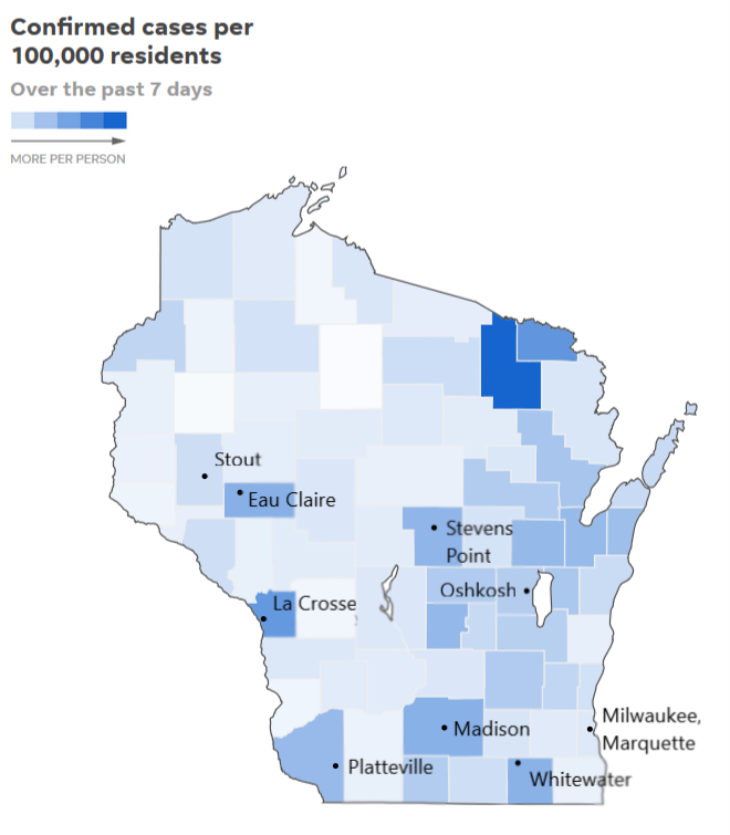 County case map with college locations