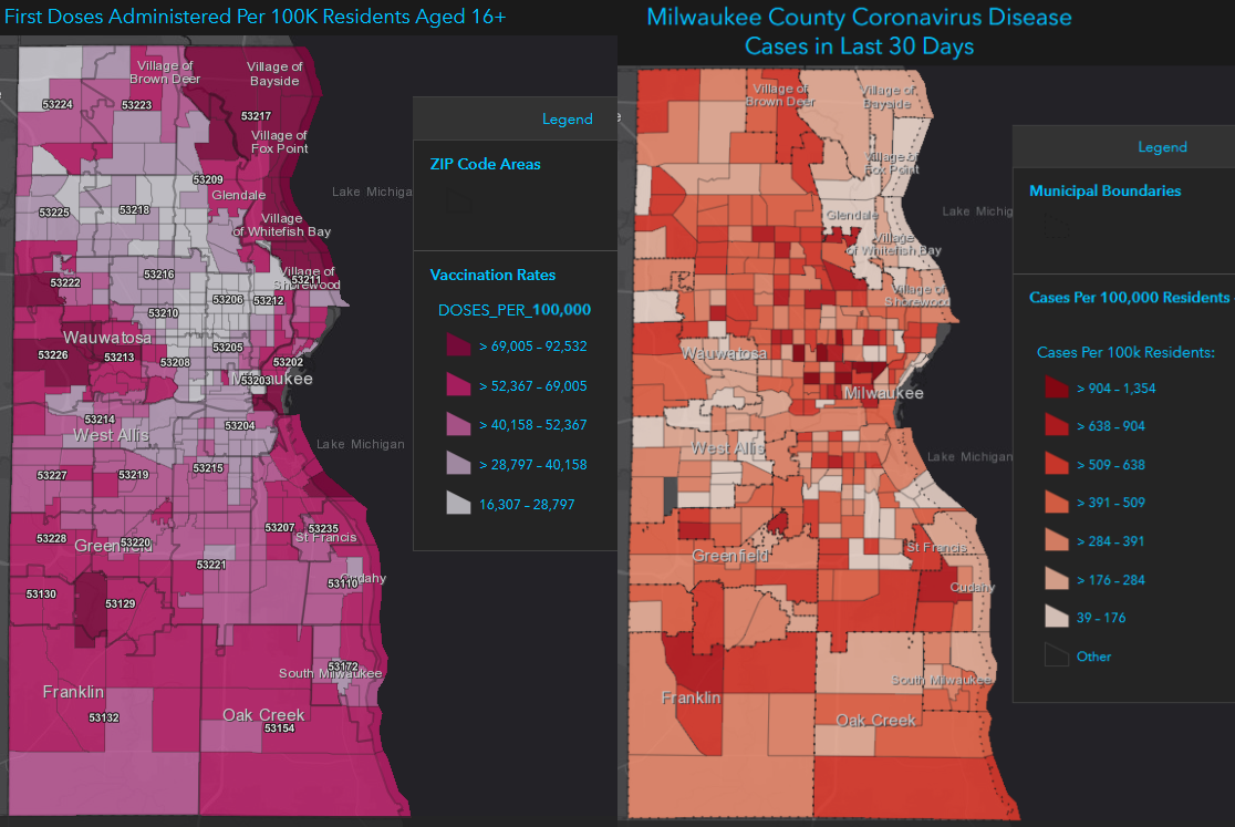 Map of Vaccines/Cases in Milwaukee